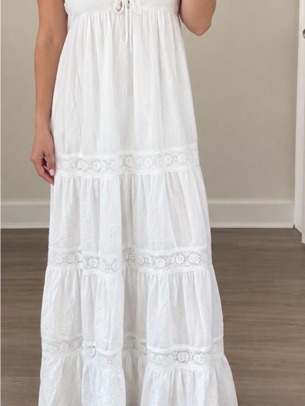 Arizona Jean Company White Lace-Tiered Maxi Dress